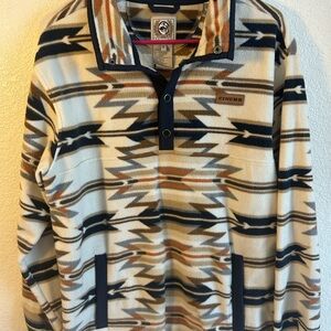 Cinch Men's Aztec Zip-Up Fleece Pullover - Cream, Navy & Tan